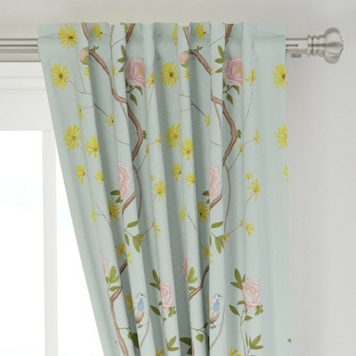 Chinoiserie Vintage Floral Mint Bird 50" Wide Curtain Panel by Roostery  | eBay | eBay US
