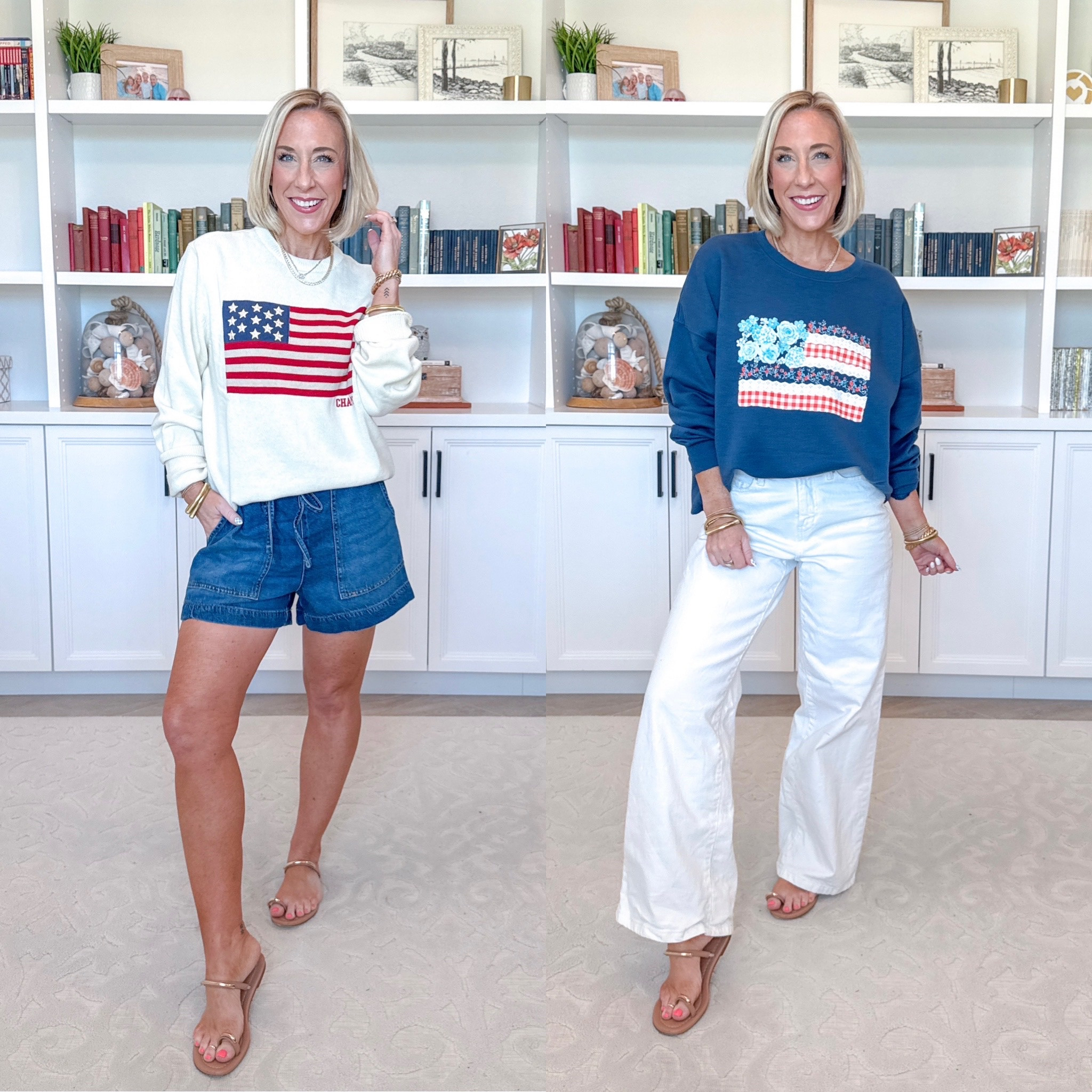 Walmart - red, white & blue finds. Flag Crewneck Sweater (MENS) - size Medium. $ varies according to size/color. 3 colors. * Drapey Utility Shorts, 4" Inseam - size XS. $22.98. 4 colors. Boxy Graphic Sweatshirt - size Large. $14.98. 2 colors. White Wide Leg Jeans - size 0. $26.98. 4 colors. 

 

#LTKSeasonal #LTKOver40