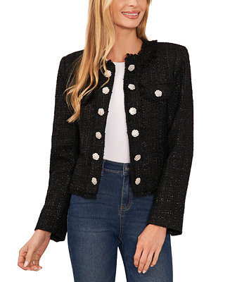 CeCe Women's Crystal Button Metallic Tweed Jacket - Macy's | Macy's