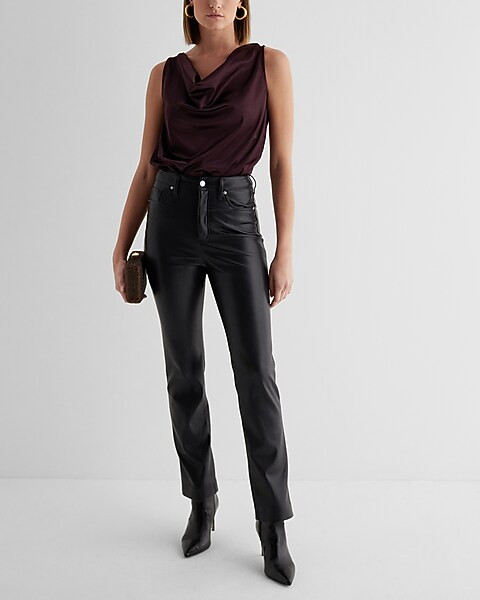 Skimming Satin Double Cowl Neck Sleeveless Bodysuit | Express