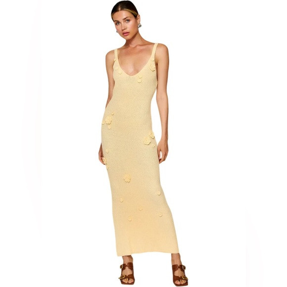 Line & Dot Lara Light Butter‎ Yellow Maxi Dress with knit flowers | Poshmark