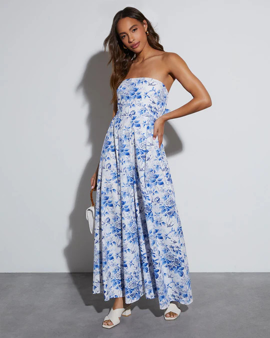 Colleen Strapless Floral Jumpsuit | VICI