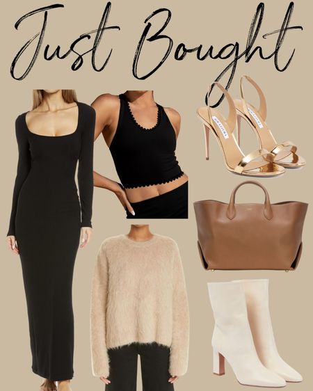 Kat Jamieson of With Love From Kat shares items just bought. Fall style, black midi dress, brown tote, neutral jacket, white leather booties, black tennis skirt, neutral sweater, neutral style. 

Size down in black dress.

Size up 1-2 sizes in tennis outfit. 

#LTKstyletip #LTKSeasonal