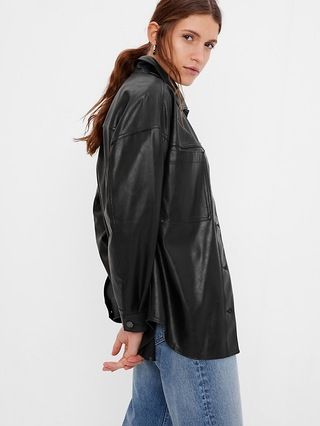 Smooth leatherette shirt jacket. | Gap (US)