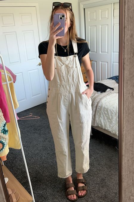 Summer neutral outfit, overalls, affordable fashion, summer fashion, size small in top, overalls run big, shoes are from men’s section at Target

#LTKStyleTip #LTKFindsUnder100 #LTKFindsUnder50
