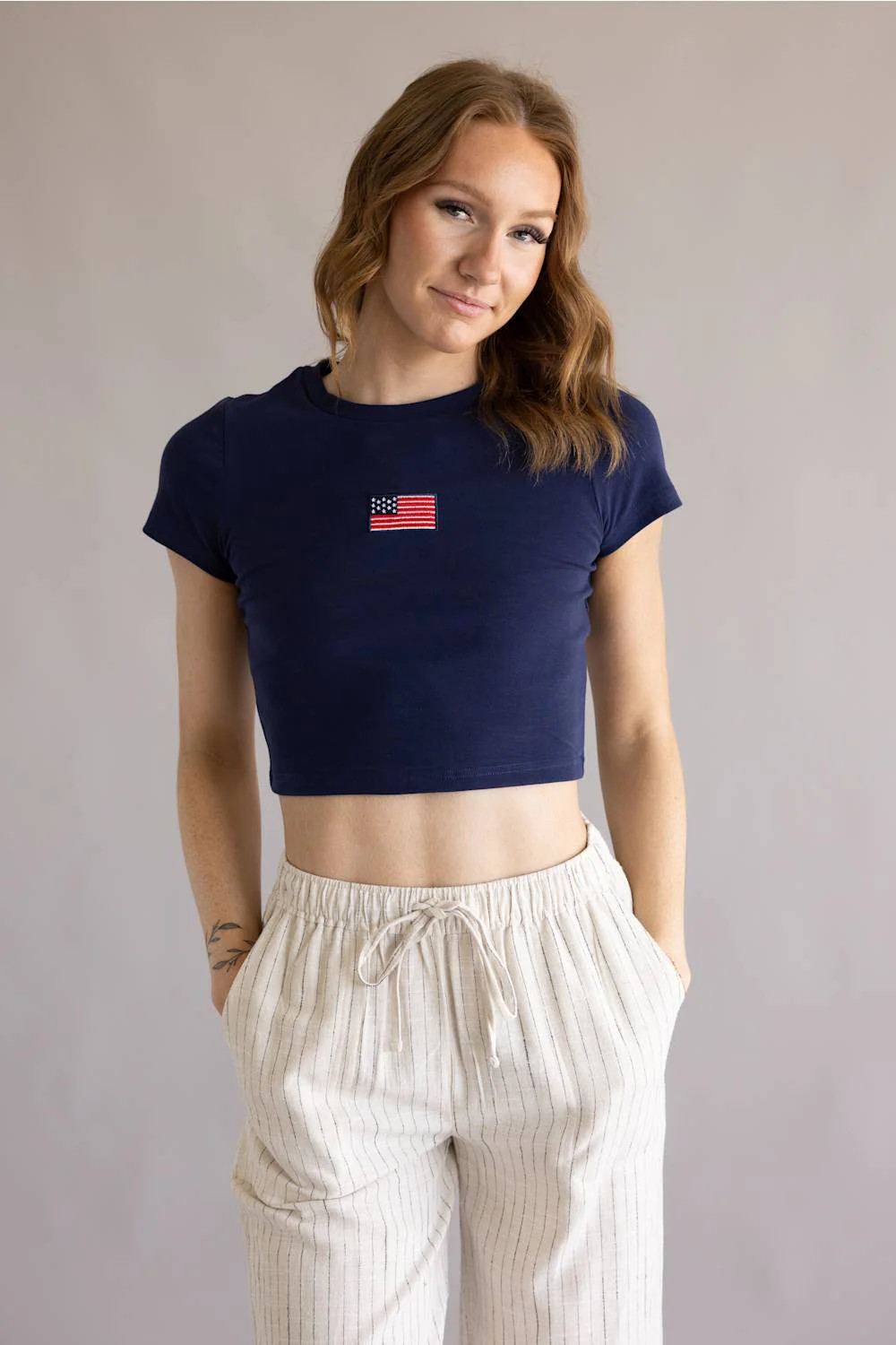 USA Flag Crop Top for Women in Navy | Glik's