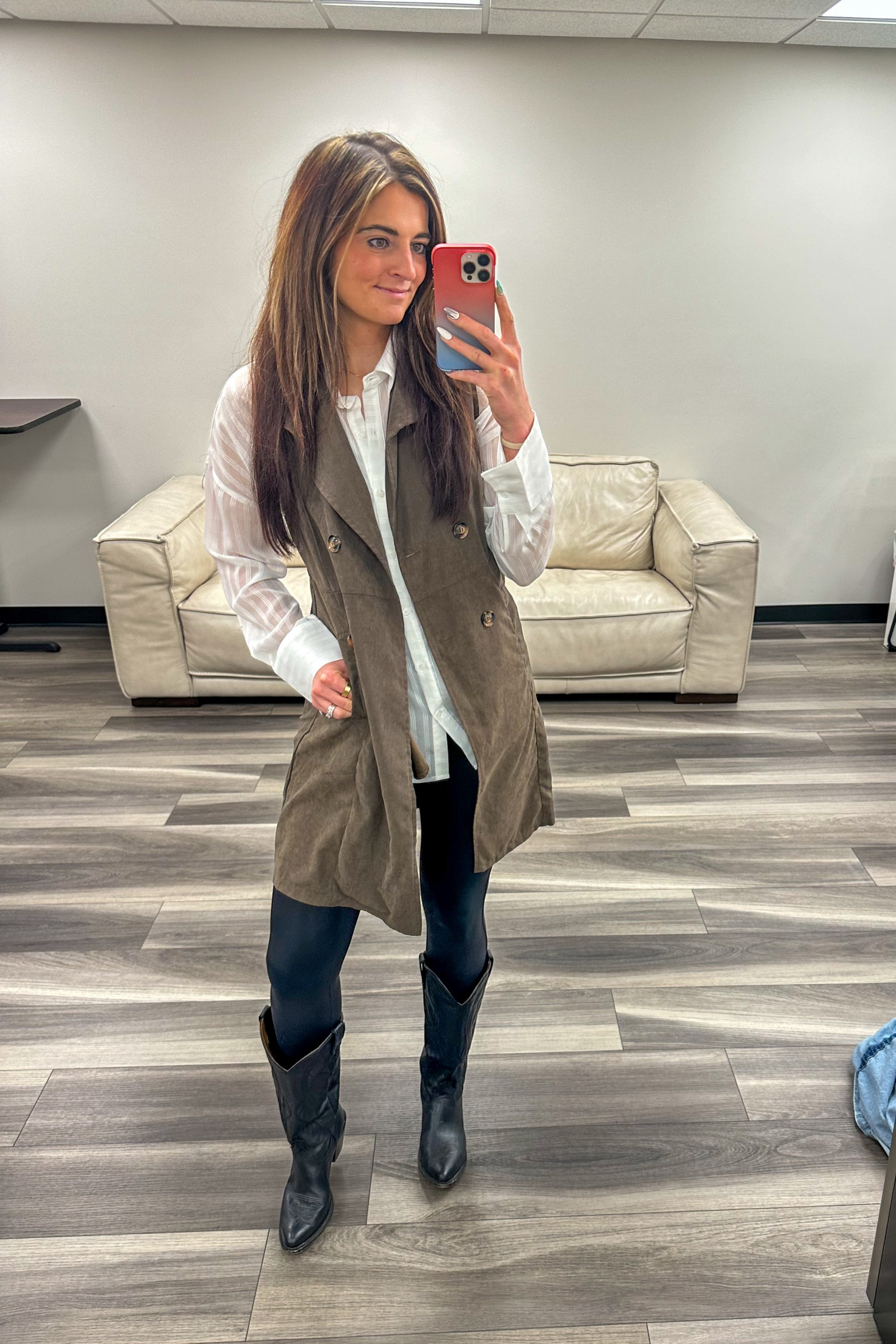 Cowgirl boots are a yessssss all day everyday.

#western #westernfashion #cowgirlboots #boots #spanx #leatherleggings #leather #workfit #workfashion #workfind 

#LTKStyleTip #LTKWorkwear #LTKHoliday