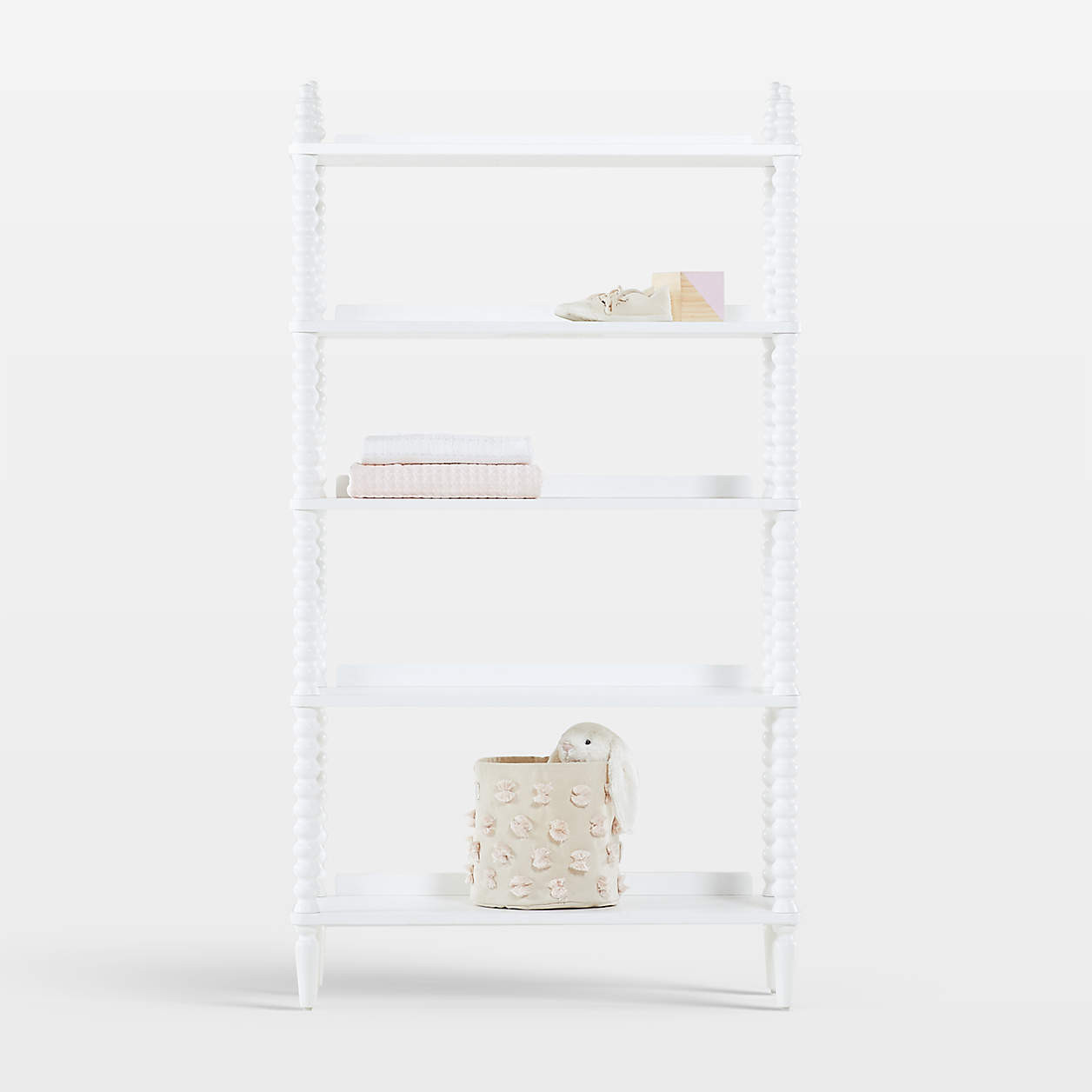 Jenny Lind White Wood Spindle 5-Shelf Kids Bookcase + Reviews | Crate & Kids | Crate & Barrel