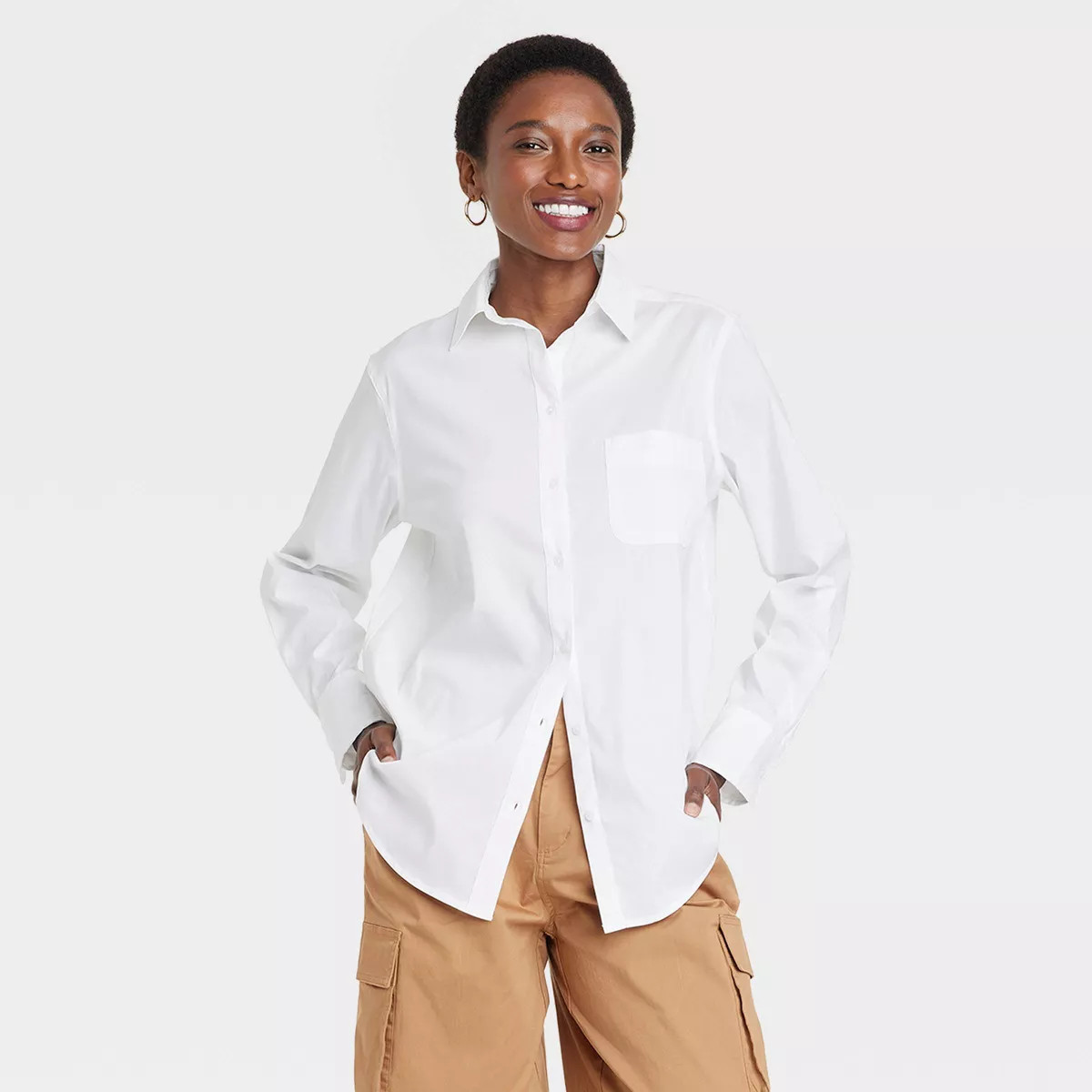 Women's Slim Fit Boyfriend Tailored Long Sleeve Button-Down Shirt - A New Day™ | Target