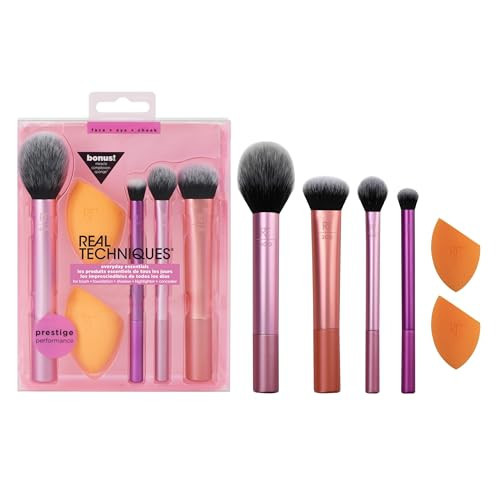 Real Techniques 6 Piece Everyday Essentials Makeup Brush Set, Includes 4 Brushes & 2 Makeup Sponges, For Foundation, Blush, Bronzer, Contour, Eyeshadow, & Powder, Travel Gift Set, Cruelty-Free & Vegan | Amazon (US)