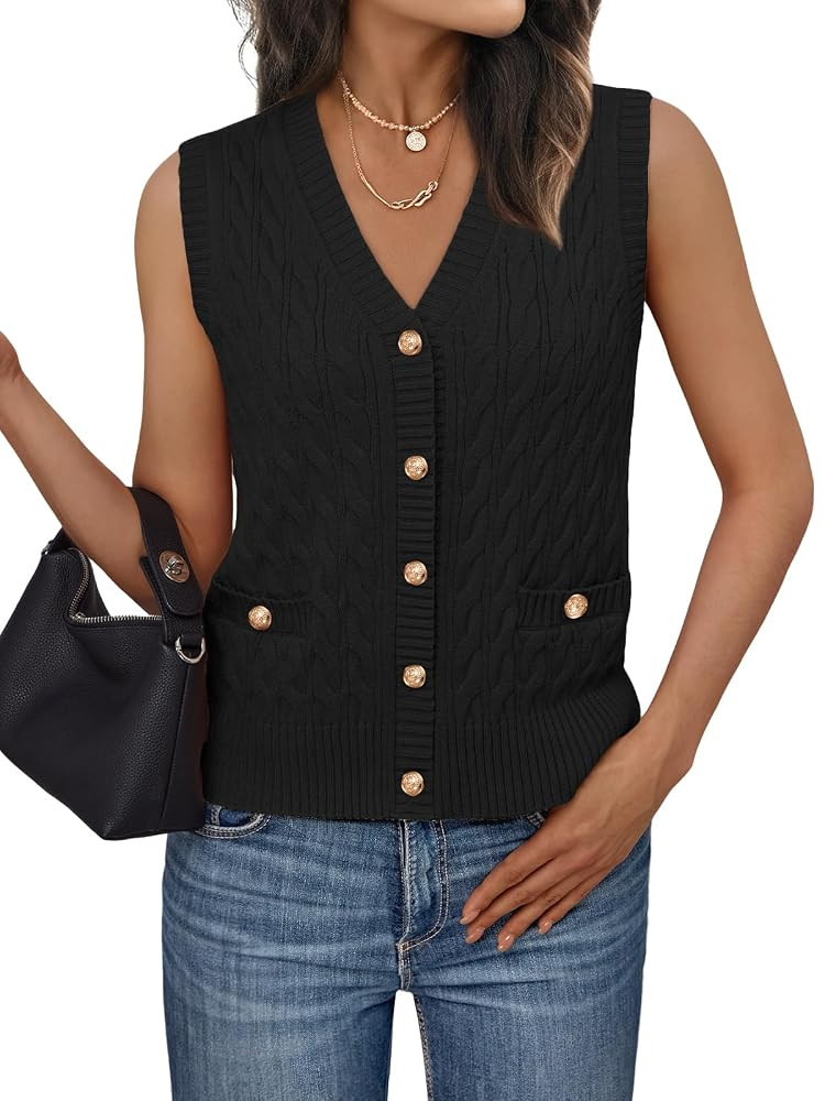 LILLUSORY Sweater Vest Women Fashion Casual Summer Outfits V Neck Cable Knit Spring Trendy Croppe... | Amazon (US)