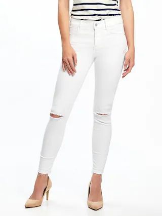 Old Navy Womens Mid-Rise Built-In Sculpt Rockstar Released-Hem Ankle Jeans For Women Bright White Size 16 | Old Navy US