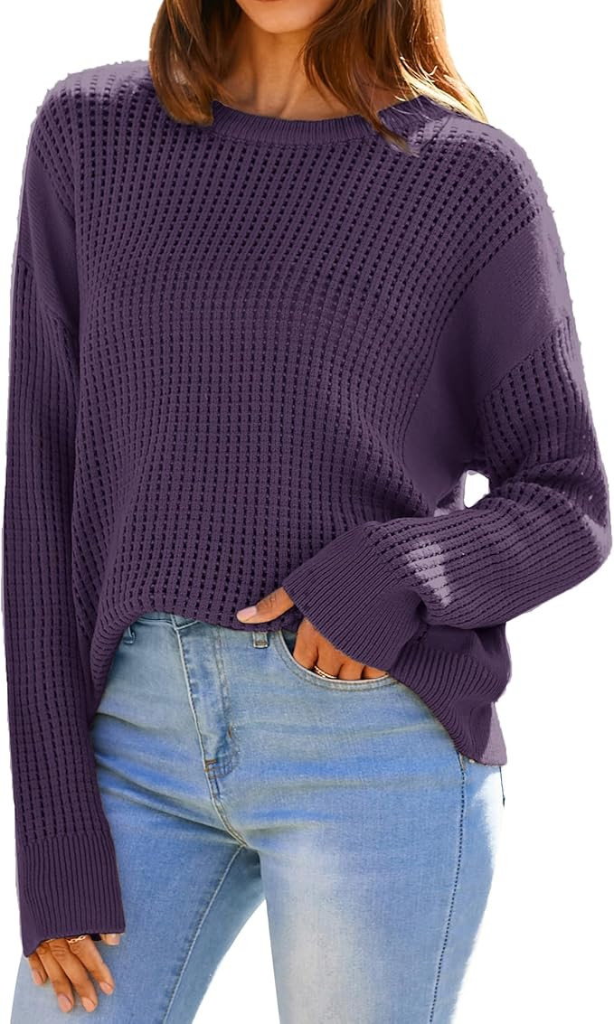 GRACE KARIN Women's Sweater 2024 Casual Loose Crew Neck Long Sleeve Crochet Fall Pullover Sweater... | Amazon (US)