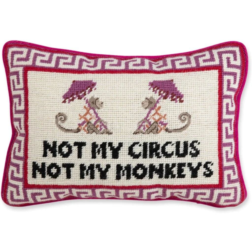 FURBISH Needlepoint Decorative Throw Pillow - Not My Circus Not My Monkeys, Small Embroidered Acc... | Amazon (US)
