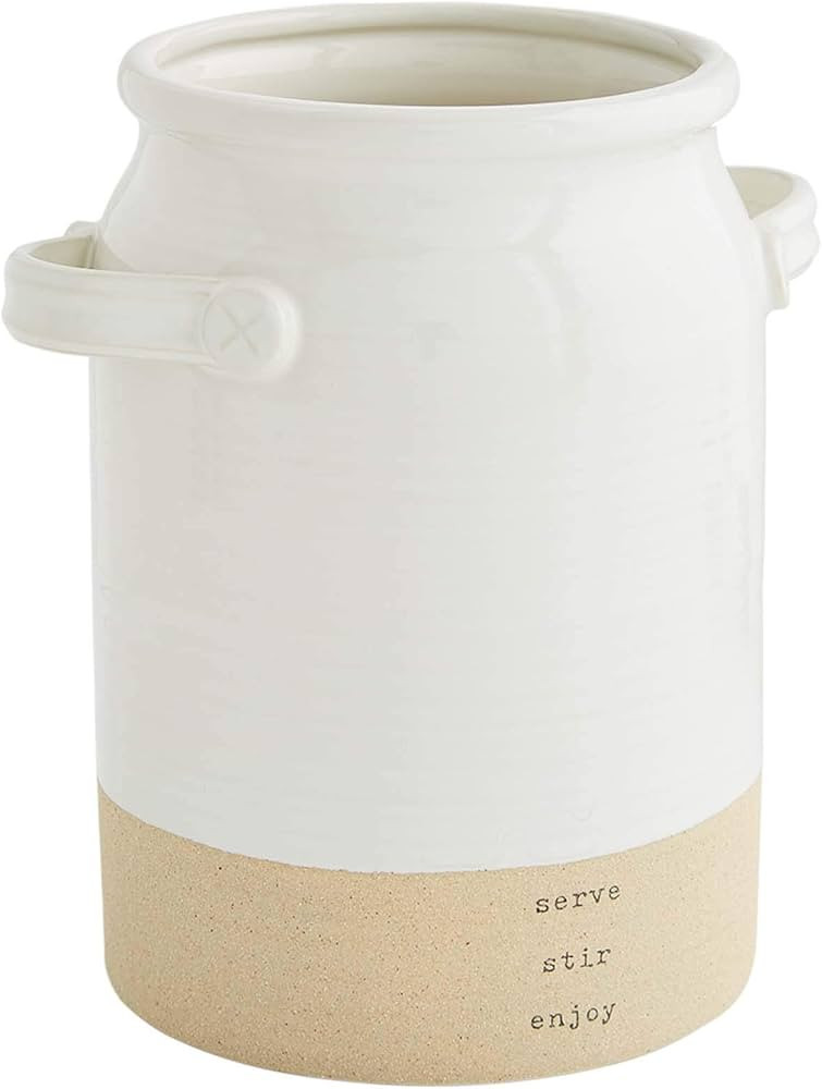 Mud Pie Utensil Holder, 7" x 5" dia, White Glazed/Stoneware | Amazon (US)