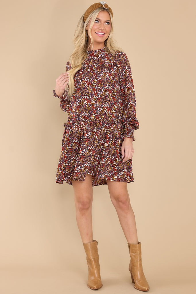Always Thankful For You Wine Multi Floral Print Dress | Red Dress 