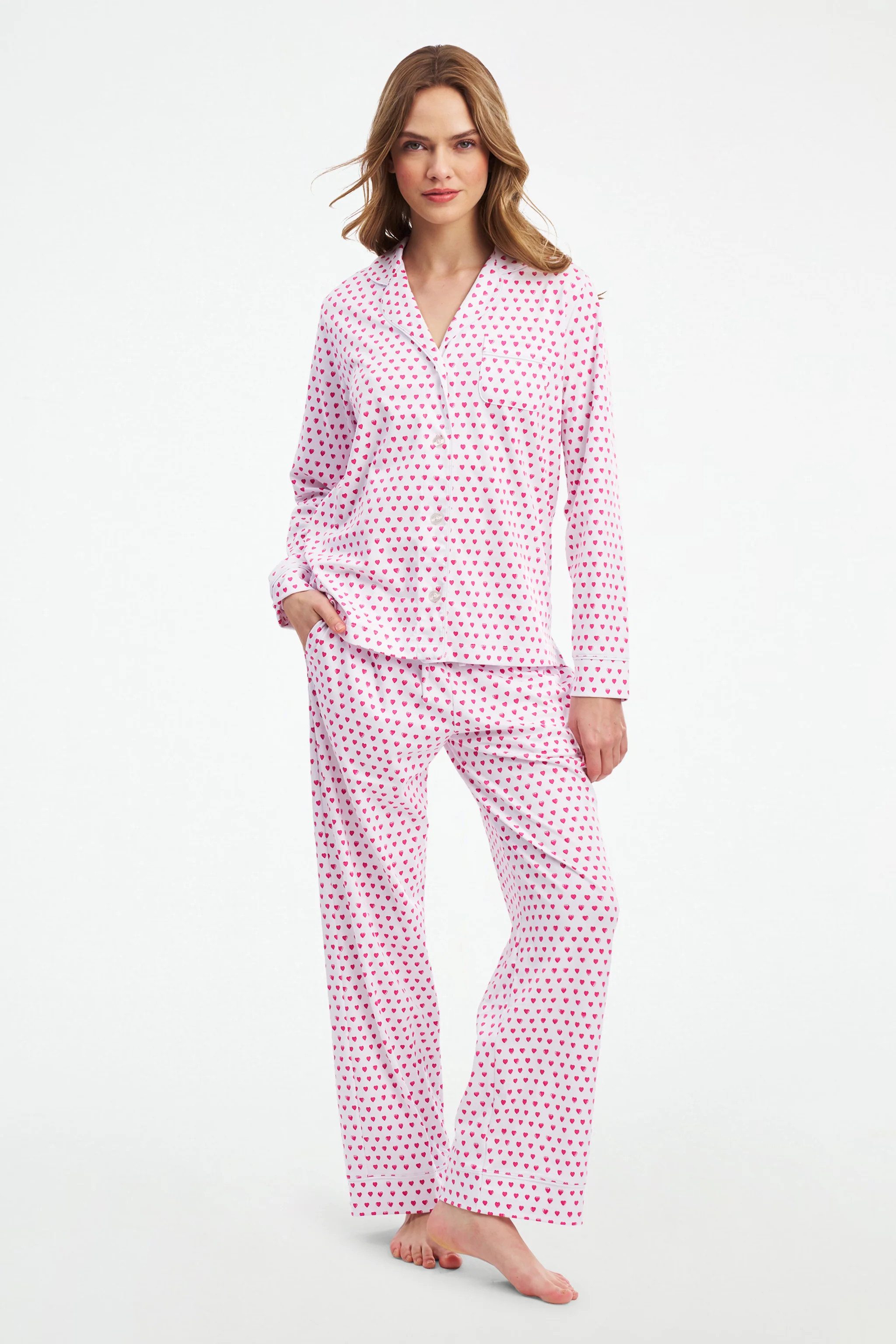 Hearts Long Sleeve Polo Pajamas | Roller Rabbit | Roller Rabbit