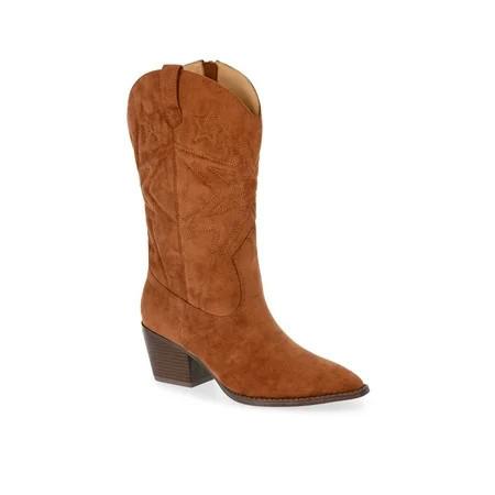 Time and Tru Women's Faux Suede Embroidered Western Boots, Wide Width Available | Walmart (US)