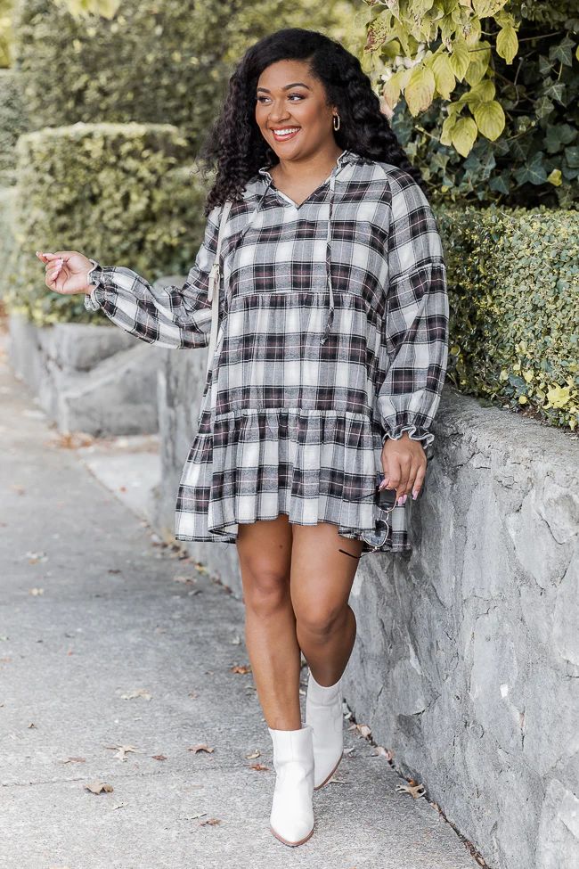 Falling Back To You Brown Plaid Tiered Mini Dress | Pink Lily