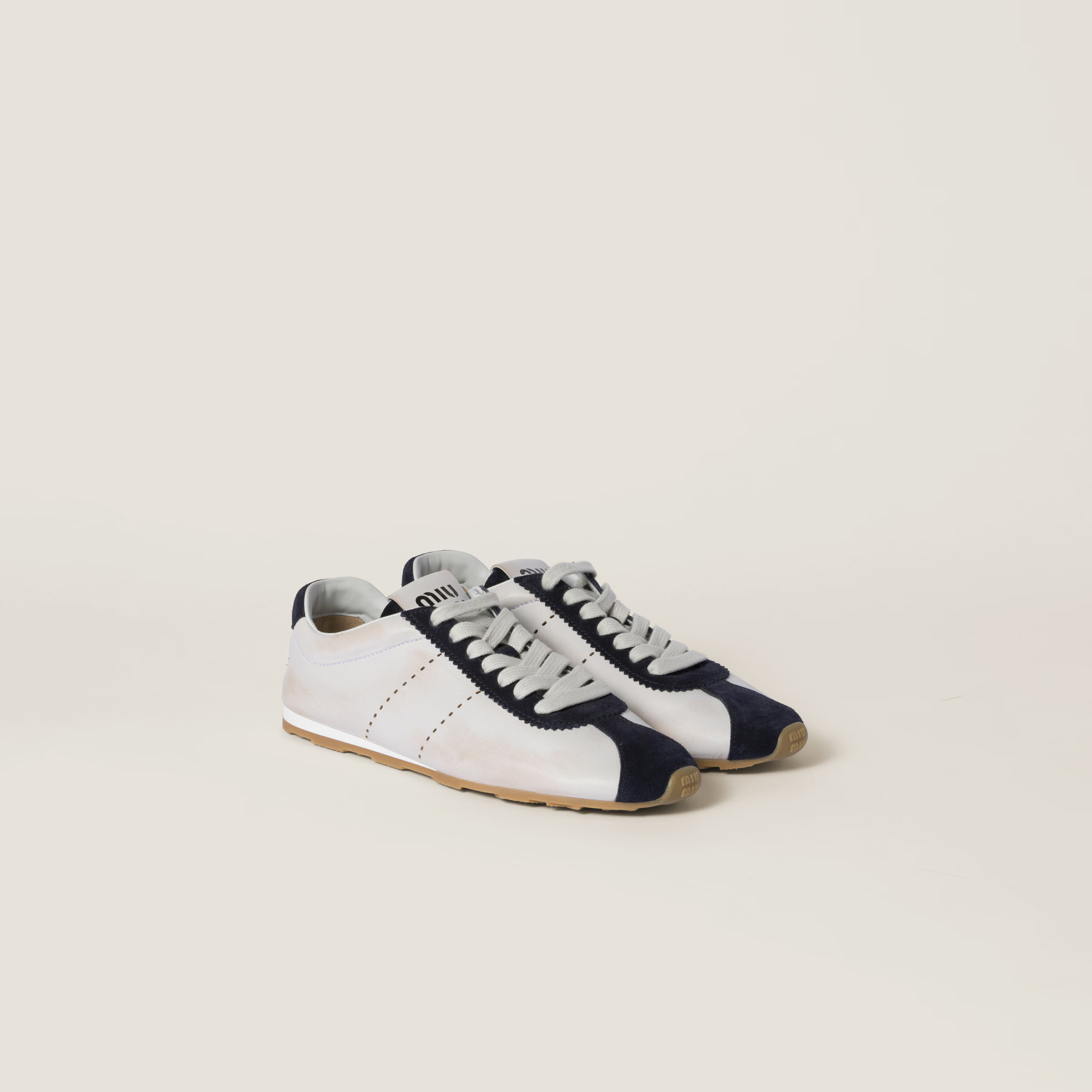 White/blue Plume Nappa Leather And Suede Sneakers | Miu Miu | Miu Miu US
