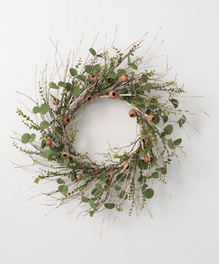 Green Erin Faux Birch Eucalyptus Pod Wreath | Zulily