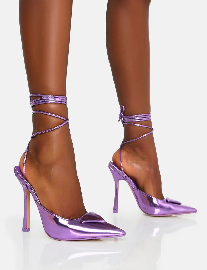 Vada Purple Mirror Slingback Lace Up Pointed Toe Stiletto Heels | Public Desire