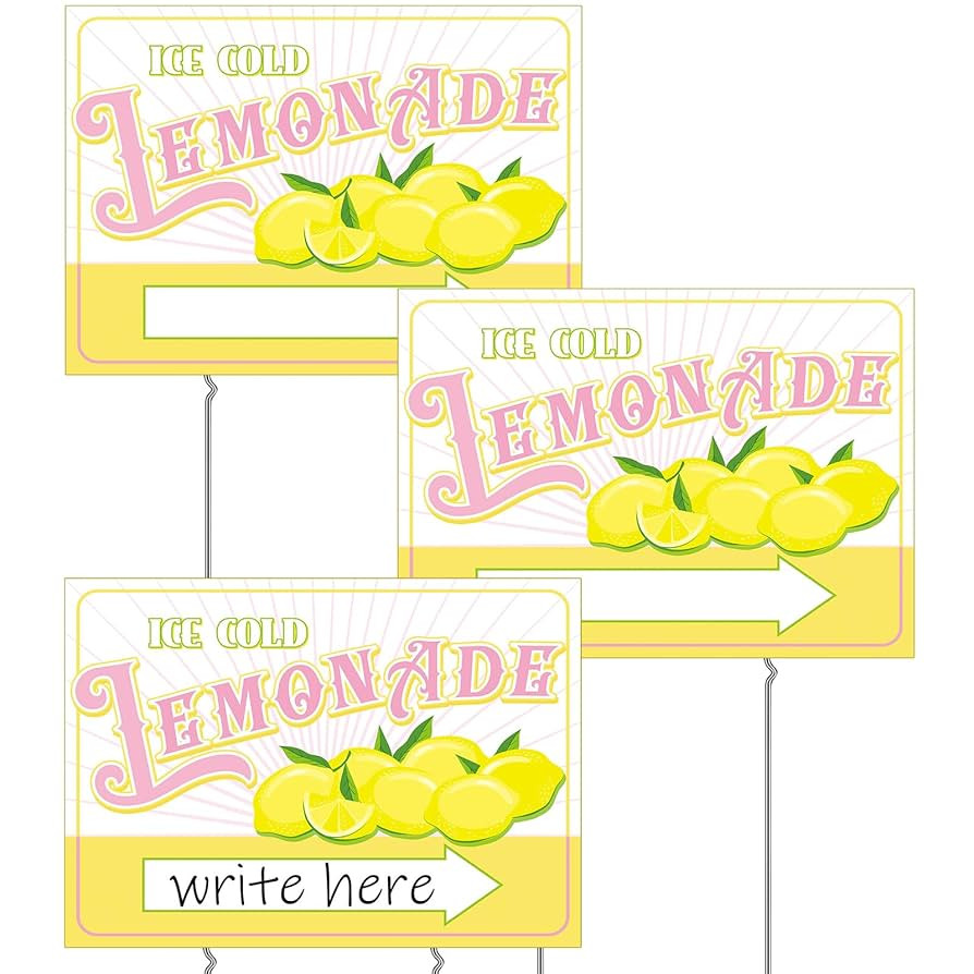 3 Sets 16" x 12" Summer Lemonade Yard Sign and Stake Double Sided Corrugated Plastic Lemonade Arr... | Amazon (US)