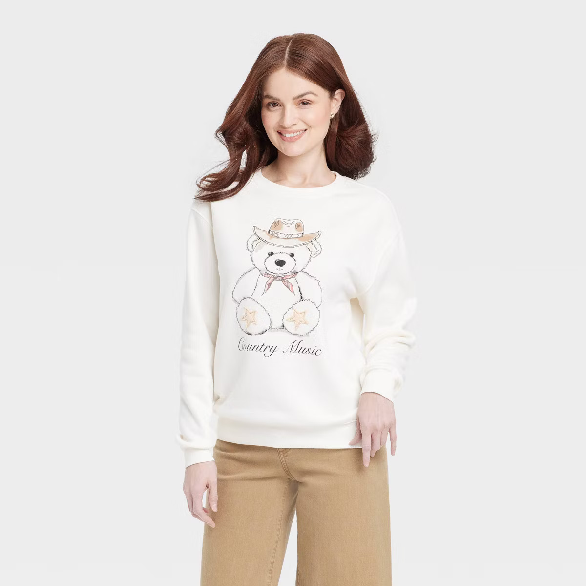 Women's Country Music Teddy Bear Graphic Sweatshirt - White | Target