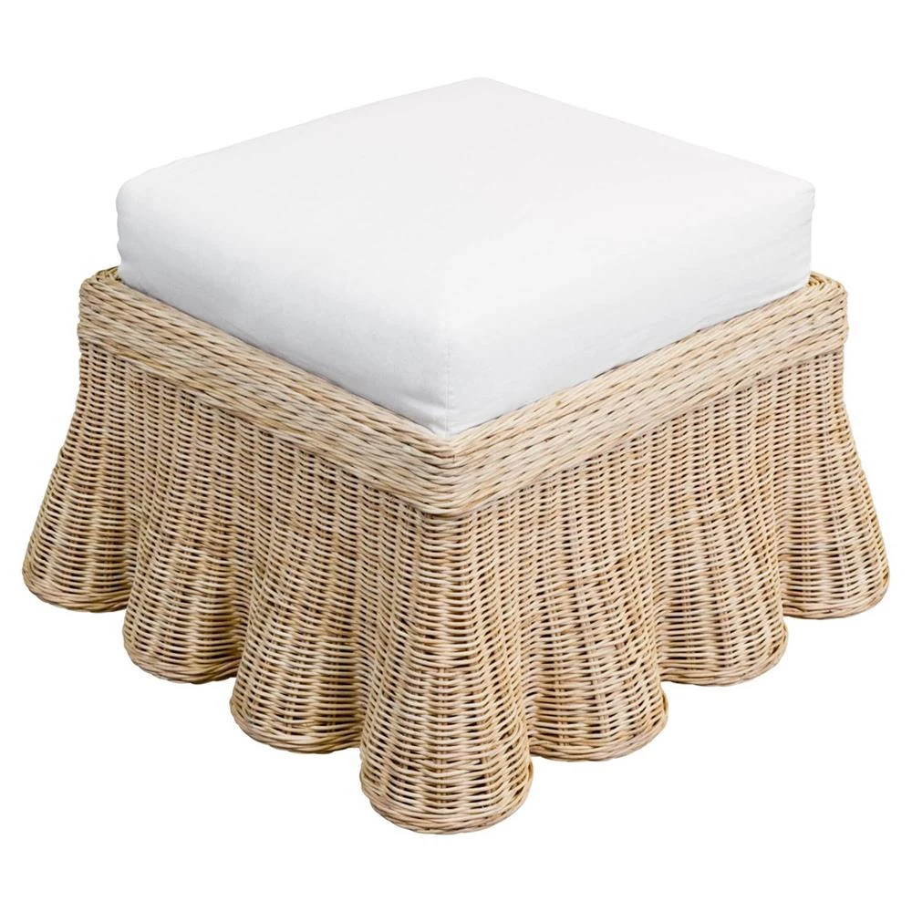 Terese Coastal Beach Natural Handwoven Rattan Square Ottoman | Kathy Kuo Home