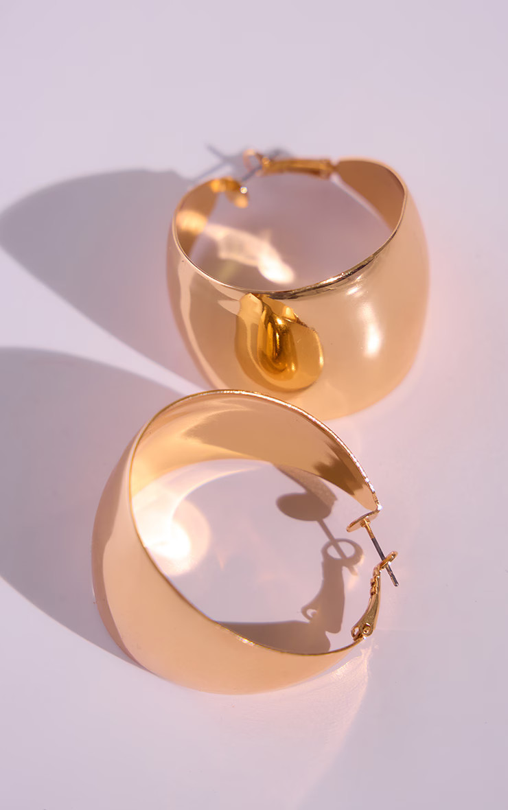 Gold Chunky Flare Hoop Earrings | Pretty Little Thing (Australia & New Zealand)