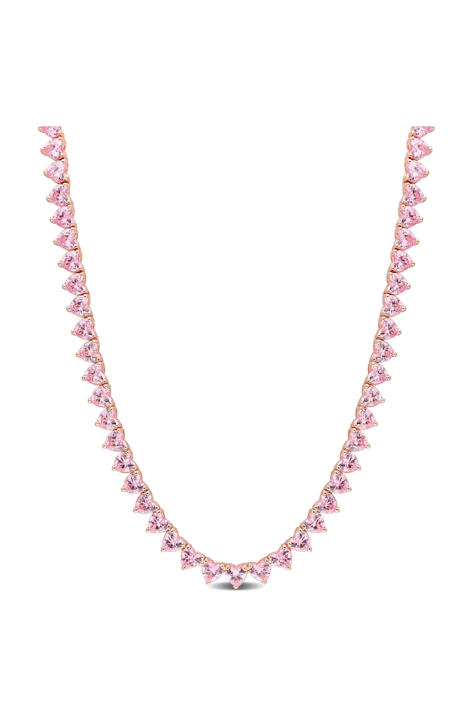Pink Cubic Zirconia Heart Tennis Necklace | Nordstrom