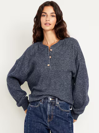 Oversized Cozy Waffle Henley Top | Old Navy (US)