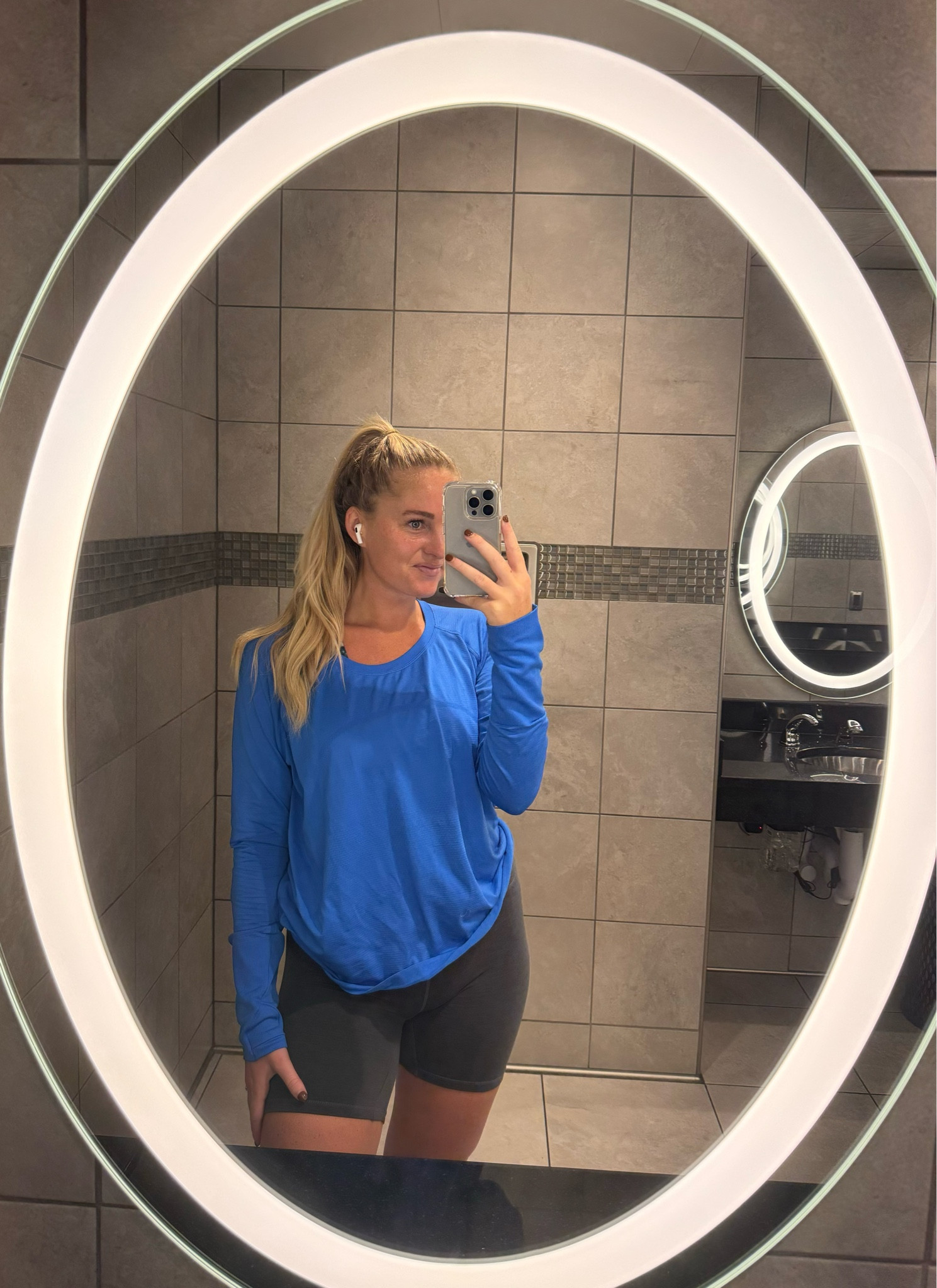 The comfiest workout fit. This lululemon long sleeve is on sale in 8 colors right now. My favorite biker shorts that are squat proof and don’t ride up while running. My hokas that i swear by. 

#LTKsalealert #LTKfitness #LTKtravel