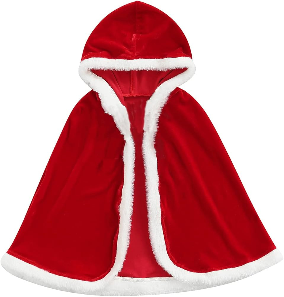 Baby Christmas Cloak Toddler Kids Hooded Velvet Cape with Fur Mrs Santa Claus Robe Christmas Fanc... | Amazon (US)