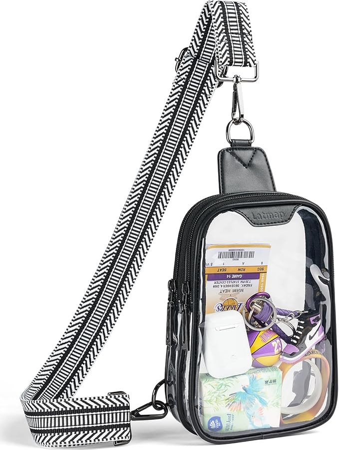 DOUBLE ZIP Clear bags Stadium Approved Crossbody Sling Bag Fanny Pack Purses for Women Men Belt b... | Amazon (US)