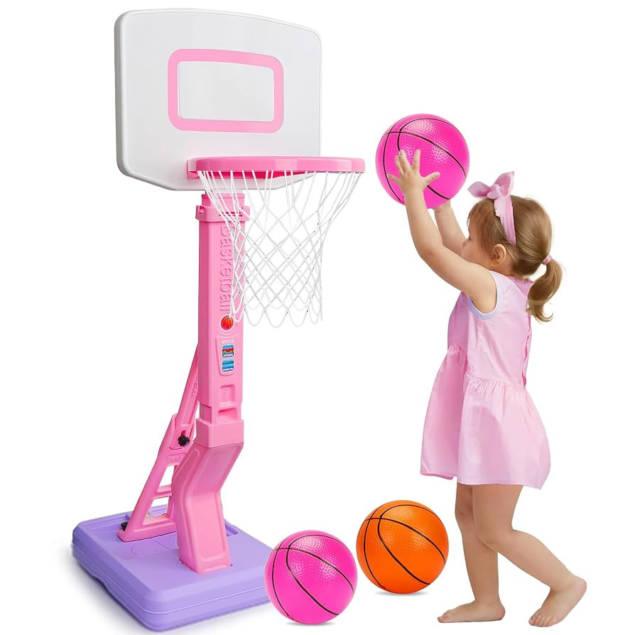 Toddler Pink Basketball Hoop Indoor Outdoor Age 1-3, Adjustable Kids Basketball Hoop with 3 Balls... | Amazon (US)