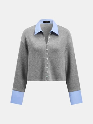 Faux Two‑Piece Contrast Collar Cropped Shirt | Commense
