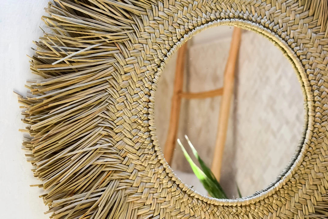 GEBE Woven Seagrass Mirror, Natural Raffia Boho Mirror Wall Decor - Etsy | Etsy (US)
