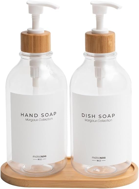 MaisoNovo Dish Soap Dispenser for Kitchen Bamboo Pump and Soap Tray | Kitchen Soap Dispenser Set,... | Amazon (US)