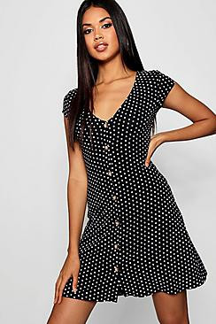 Cap Sleeve Button Through Shift Dress | Boohoo.com (US & CA)