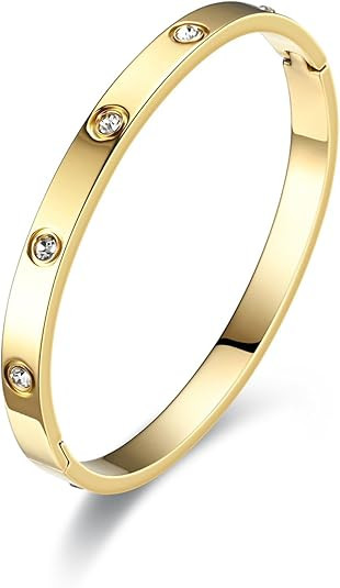 Friendship Love Bracelet for Women - 18K Gold Plated Titanium Steel Cuff Bangle | Cubic Zirconia ... | Amazon (US)