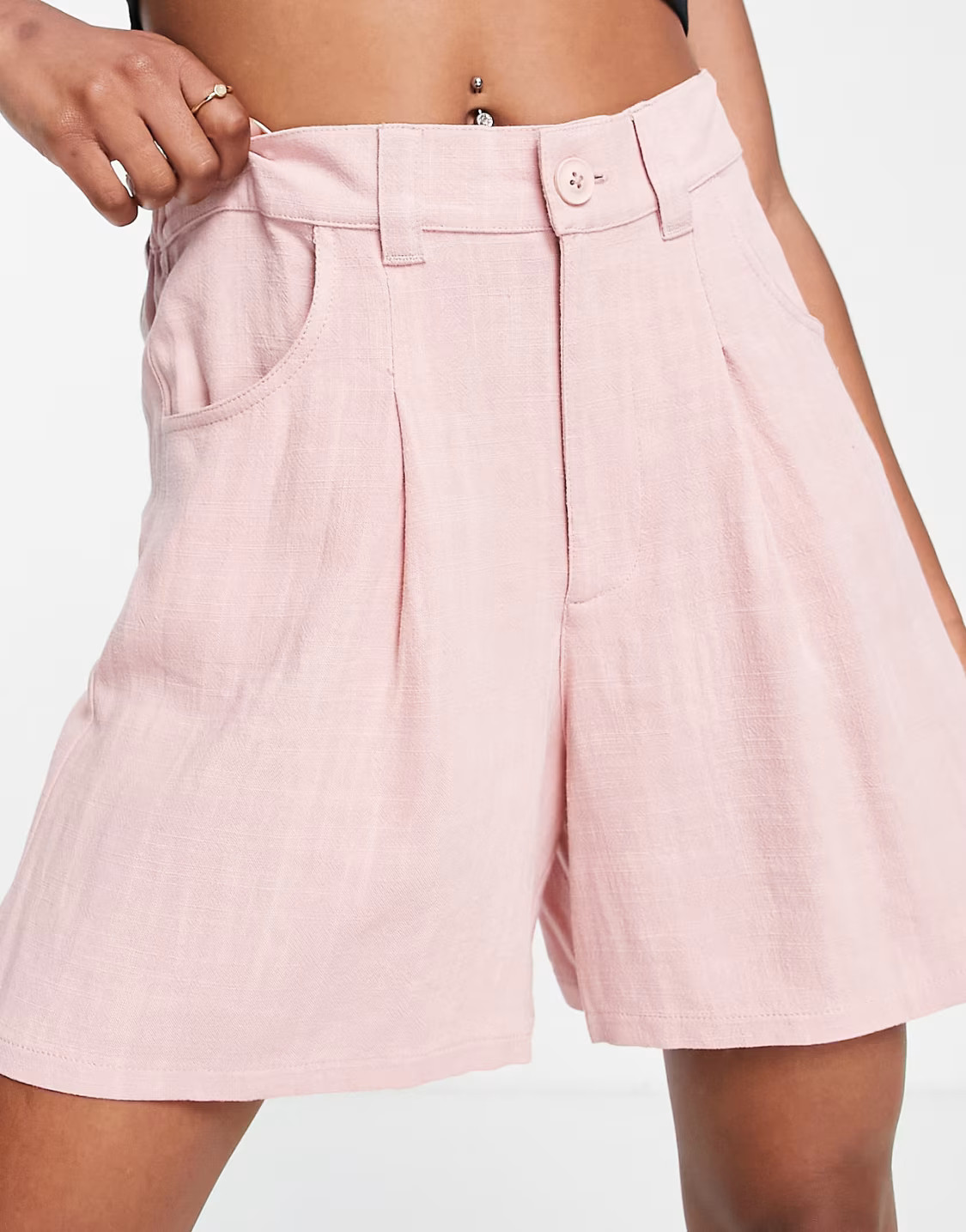 ASOS DESIGN Petite linen mix dad short in pink | ASOS (Global)