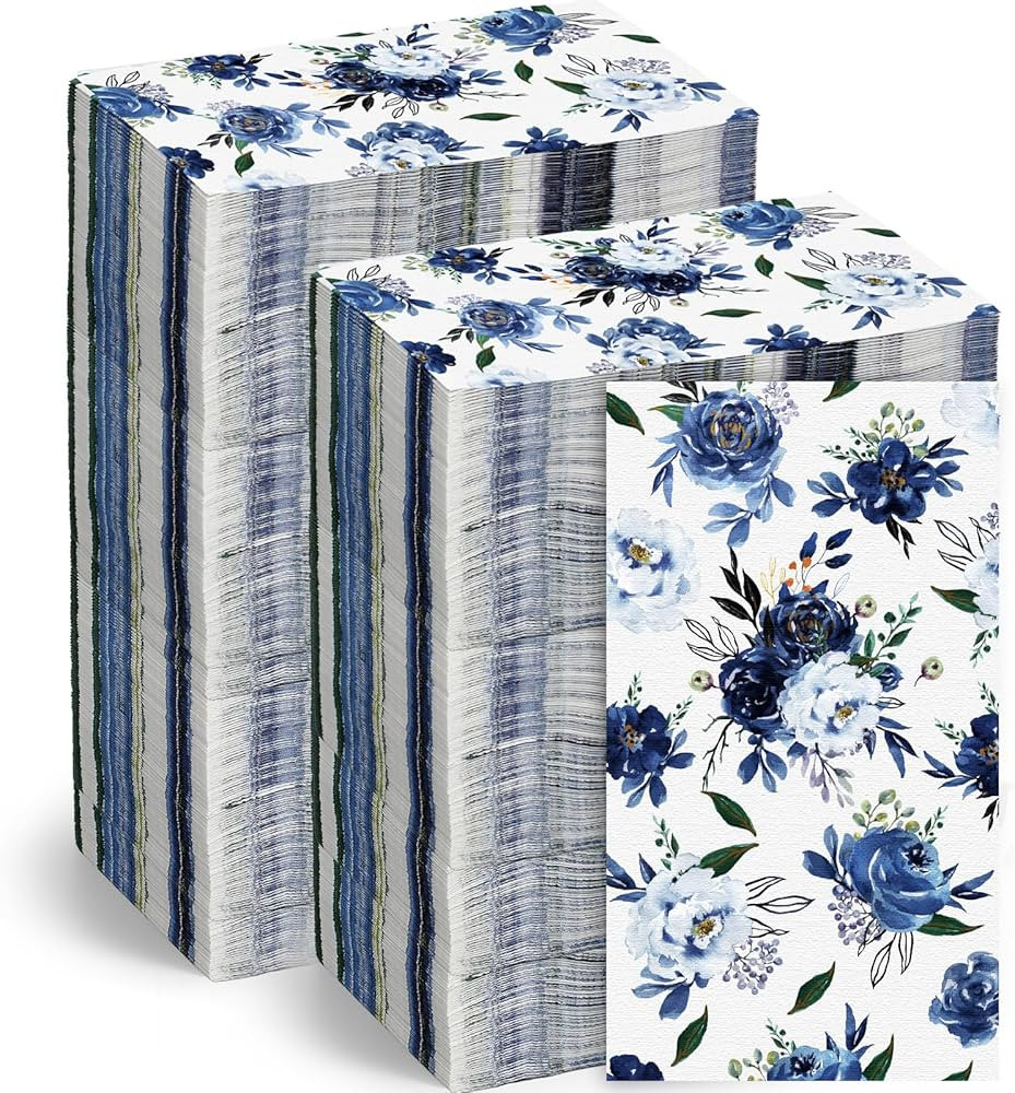 100 Pack Navy Blue Floral Napkins Disposable Hand Towels, Disposable Paper Guest Napkins Decorati... | Amazon (US)