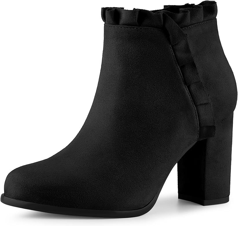 Perphy Round Toe Ruffle Ankle Boots Chunky Heel Boots for Women | Amazon (US)