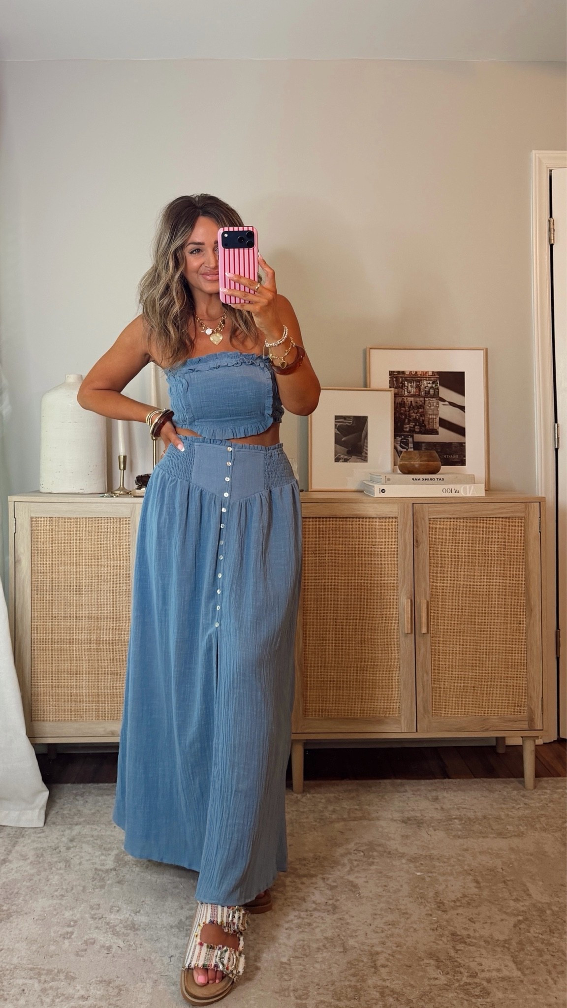 35% off with LEANN35 🦋 cute matching set for summer beach vacation! the smocked detail makes this so comfy! i did a size S top, size M skirt. these sandals are SO comfy!! fit tts. summer outfits @VICI

#LTKootd