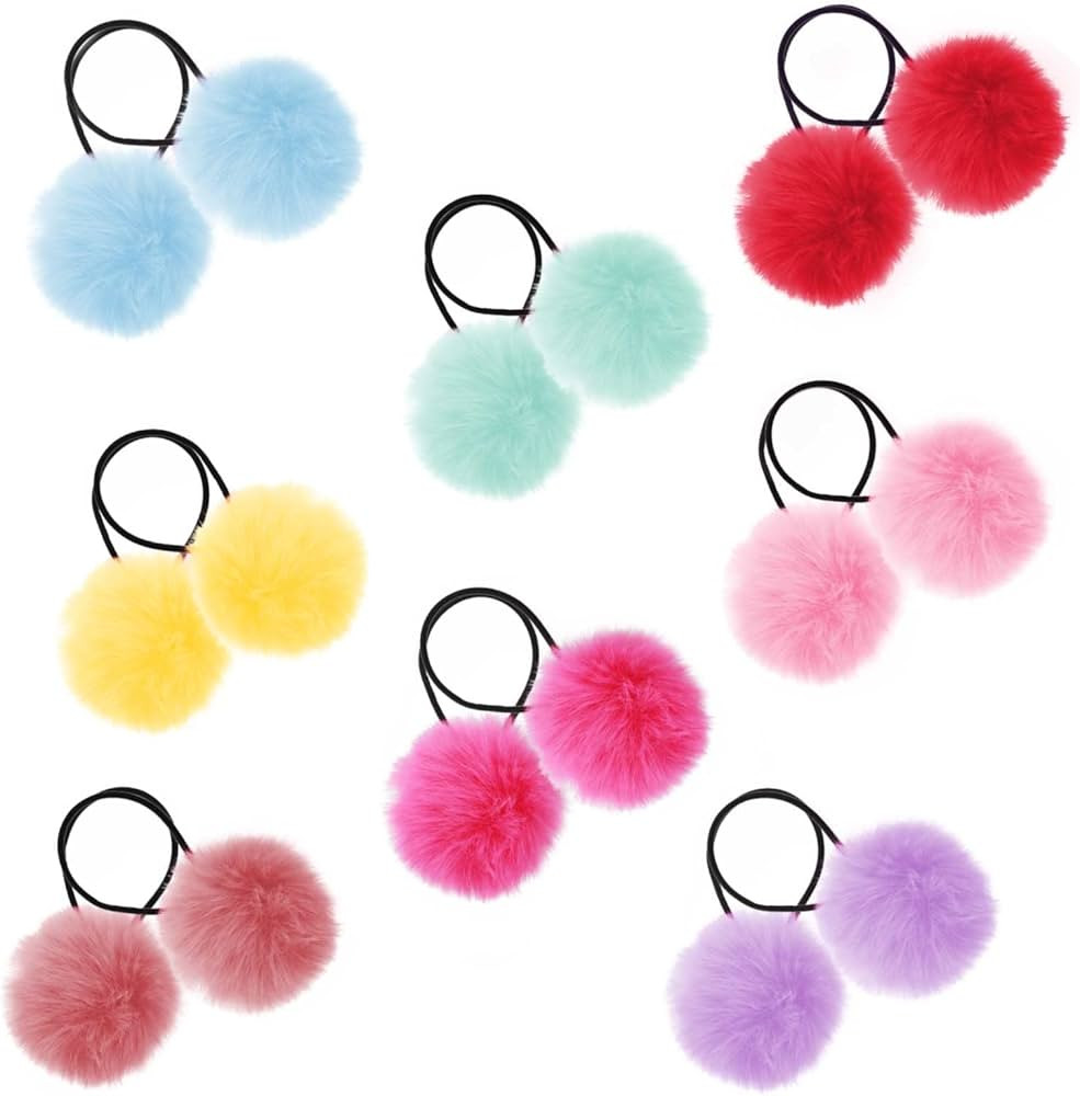 16PCS Pom Pom Elastic Hair Ties for Girls - 2 inches Small Fluffy Cute Ponytail Holders and Hair ... | Amazon (US)