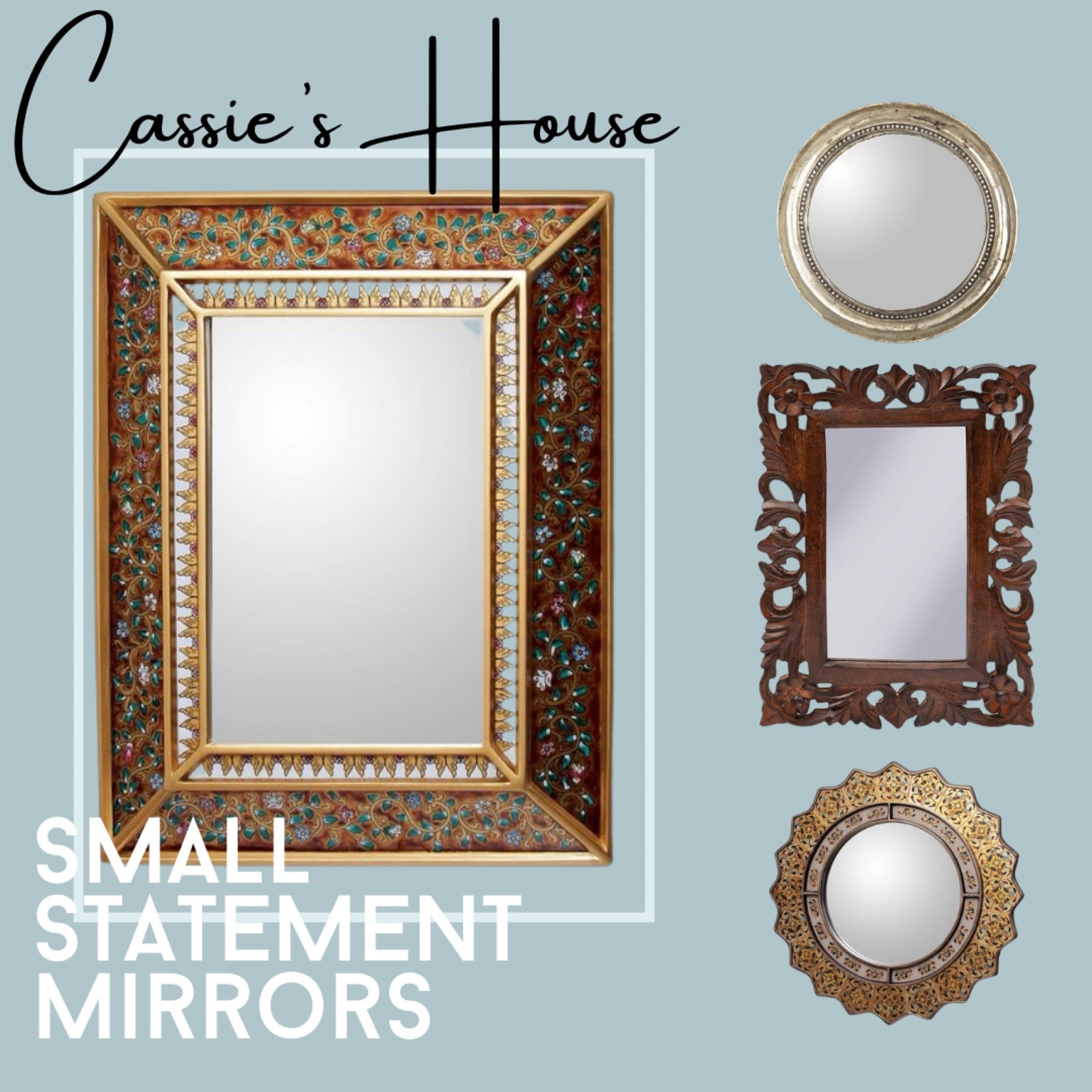 Small statement mirrors. Painted, silver, starburst, round, wood carved mirrors.

#LTKhome