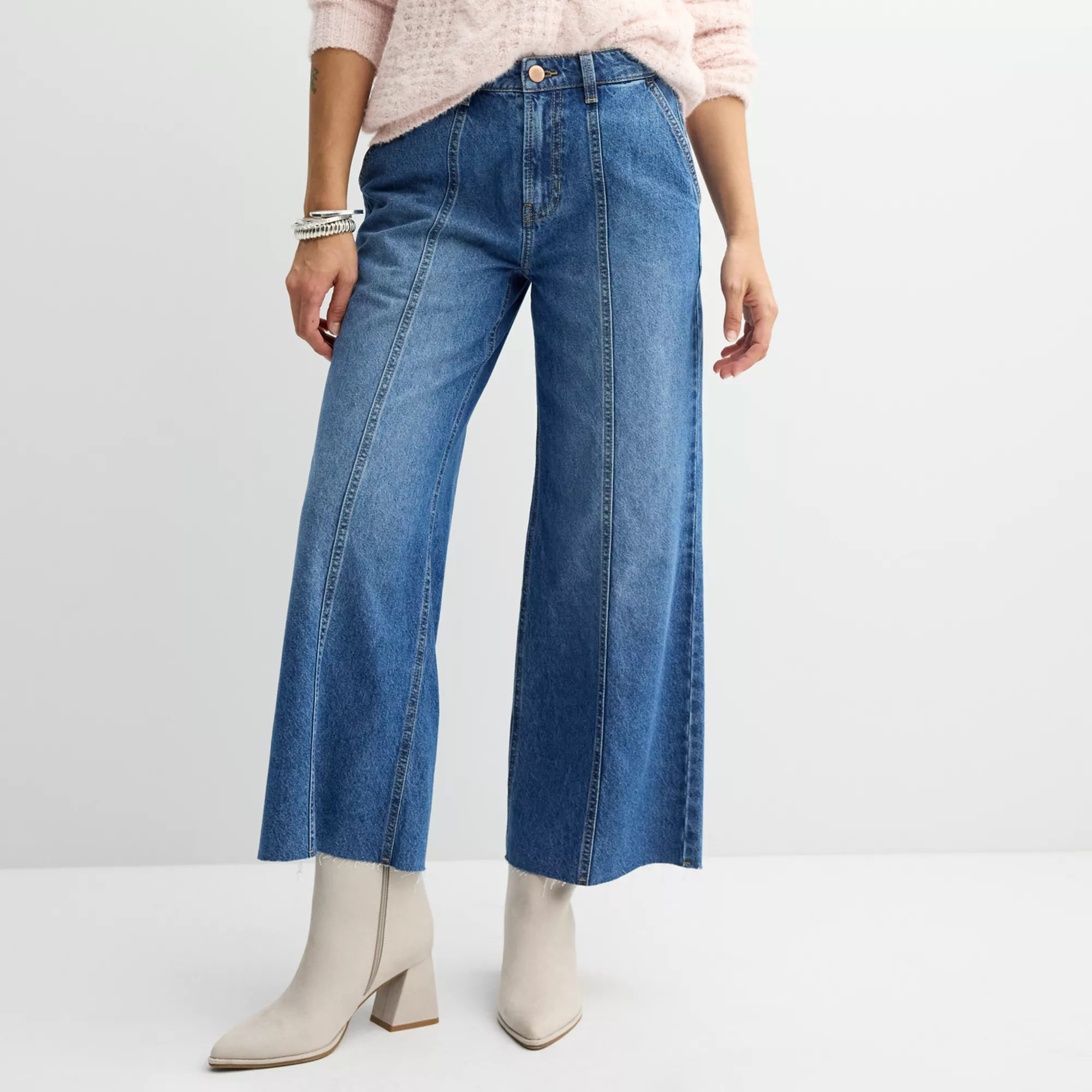 Women's Sonoma Goods For Life® High Waist Frayed Hem Wide Leg Jeans | Kohl's