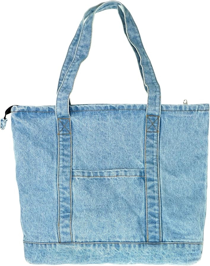 YunZh Denim Tote Bag Casual Style Lightweight Classic Retro Travel Shopper Shoulder Handbag | Amazon (US)