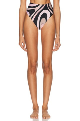 Emilio Pucci High Waisted Bikini Bottom in Black,Pink | FWRD 